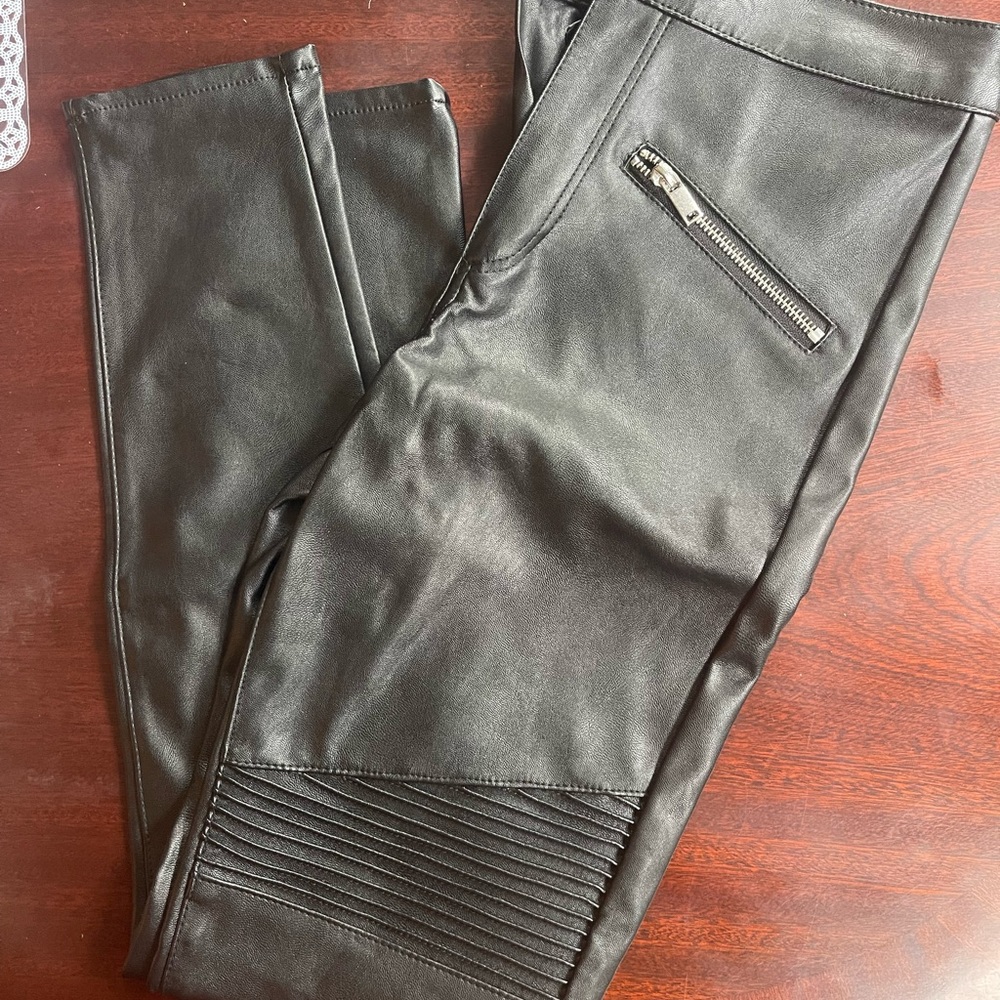 Black Faux Leather Pants with Zipper Detail